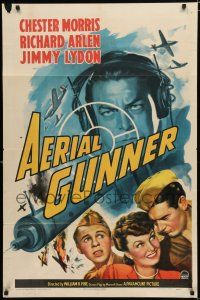 8e019 AERIAL GUNNER style A 1sh '43 Chester Morris, Richard Arlen, cool art of WWII turret gunner!