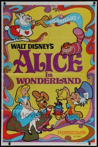 8e026 ALICE IN WONDERLAND 1sh R81 Walt Disney Lewis Carroll classic, cool psychedelic art!