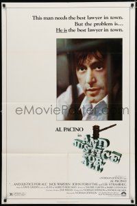 8e042 AND JUSTICE FOR ALL 1sh '79 Al Pacino, Jack Warden, directed by Norman Jewison!