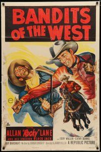 8e067 BANDITS OF THE WEST 1sh '53 Allan Rocky Lane & his stallion Black Jack, cool western art!