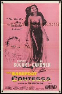 8e071 BAREFOOT CONTESSA 1sh '54 Humphrey Bogart & art of sexy full-length Ava Gardner!