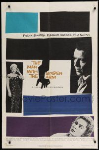 8e001 MAN WITH THE GOLDEN ARM 1sh '56 Frank Sinatra is hooked, classic Saul Bass artwork and design!