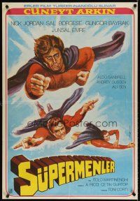 8g037 3 SUPERMEN AGAINST GODFATHER Turkish '79 wonderful art of flying superheros!