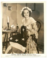 8h073 ALEXIS SMITH 8.25x10 still '40s posing as Betsy Ross sewing American flag for 4th of July!