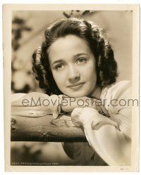 8h455 JANE POWELL 8.25x10.25 still '48 smiling portrait leaning on fence from Three Daring Daughters