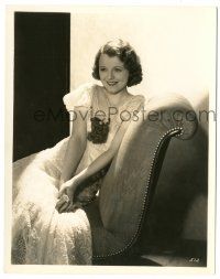 8h460 JANET GAYNOR deluxe 8x10.25 still '32 seated portrait in white lace gown by George Hurrell