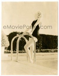 8h468 JEAN HARLOW 7.25x9.5 still '30s full-length smiling c/u in sexy swimsuit emerging from pool!