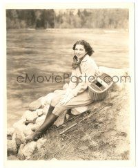 8h521 KAY FRANCIS 8.25x10 still '32 great outdoors c/u with fishing pole & basket by river!