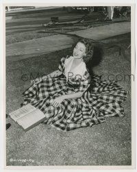 8h590 LORETTA YOUNG deluxe 8x10 still '51 studying her script on a smoke break outside making Paula!