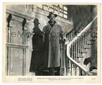 8h880 THIS GUN FOR HIRE 8.25x10 still '42 c/u of Alan Ladd wearing hat & trench coat on stairs!