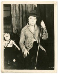 8h890 THREE'S A CROWD 8x10.25 still '27 Harry Langdon holding cane by strange doll in chair!