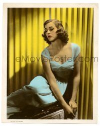 8h052 NANCY KELLY color 8x10 still '30s pretty seated close up in low-cut dress!