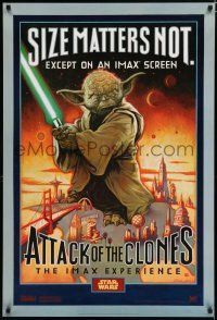 8j073 ATTACK OF THE CLONES style A DS 1sh '02 David McMacken art of Yoda, Size Matters Not!