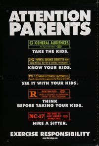 8j002 ATTENTION PARENTS 1sh '00 MPAA rating guide for adults, exercise responsibility!
