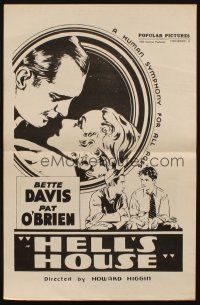 8k520 HELL'S HOUSE pressbook R30s super young Bette Davis, Pat O'Brien, cool different images!