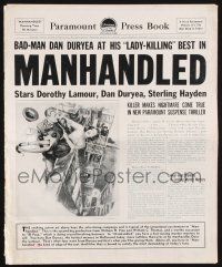 8k608 MANHANDLED pressbook '49 art of terrified Dorothy Lamour being thrown off building!
