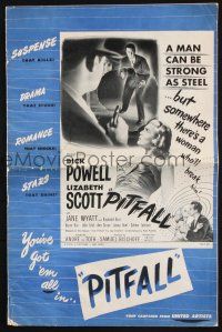 8k673 PITFALL pressbook '48 Dick Powell is as strong as steel but Lizabeth Scott will break him!