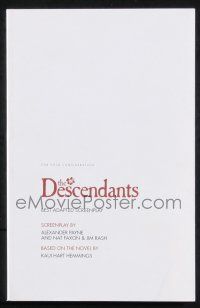 8k085 DESCENDANTS 5.25x8.25 script '11 screenplay by Alexander Payne, sent to Academy member!