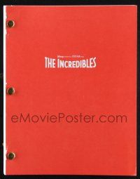 8k143 INCREDIBLES script '04 screenplay by Brad Bird, Disney/Pixar cartoon, sent to Academy member!