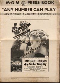 8k311 ANY NUMBER CAN PLAY pressbook '49 gambler Clark Gable loves Alexis Smith AND Audrey Totter!