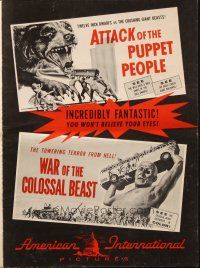8k318 ATTACK OF THE PUPPET PEOPLE/WAR OF COLOSSAL BEAST pressbook '58 Bert I. Gordon sci-fi
