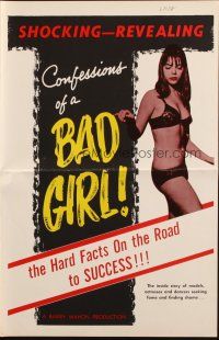 8k394 CONFESSIONS OF A BAD GIRL pressbook '65 Barry Mahon, sex, hard facts on the road to success!