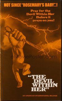 8k426 DEVIL WITHIN HER pressbook '76 conceived by the Devil, only she knows what her baby is!
