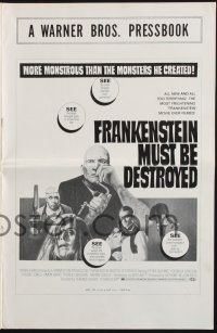 8k478 FRANKENSTEIN MUST BE DESTROYED pressbook '70 Cushing is more monstrous than his monster!
