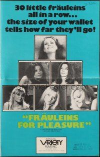 8k479 FRAULEINS FOR PLEASURE pressbook '70s the size of your wallet tells how far they go!