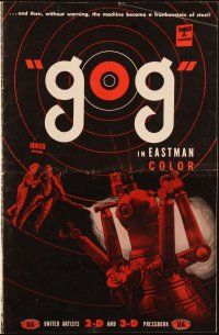 8k495 GOG pressbook '54 sci-fi, wacky Frankenstein of steel robot destroys its makers!