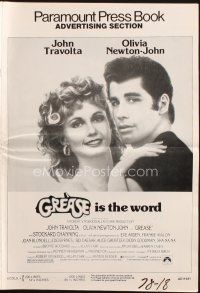 8k503 GREASE pressbook supplement '78 close up of John Travolta & Olivia Newton-John!