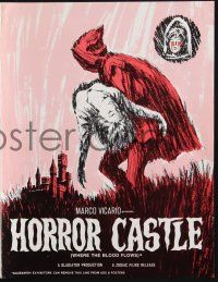 8k528 HORROR CASTLE pressbook '64 Where the Blood Flows, cool art of cloaked figure carrying girl!
