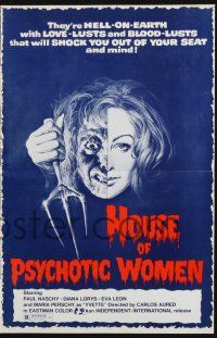 8k534 HOUSE OF PSYCHOTIC WOMEN pressbook '75 they're Hell-on-Earth with love-lusts & blood-lusts!