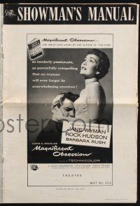 8k604 MAGNIFICENT OBSESSION pressbook '54 Jane Wyman holding Rock Hudson, Douglas Sirk