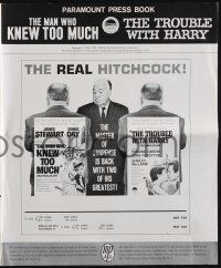 8k606 MAN WHO KNEW TOO MUCH/TROUBLE WITH HARRY pressbook '63 images of Alfred Hitchcock!