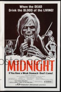 8k618 MIDNIGHT pressbook '82 Lawrence Tierney, when the dead drink the blood of the living!