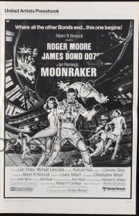 8k629 MOONRAKER pressbook '79 art of Roger Moore as James Bond & sexy space babes by Goozee!
