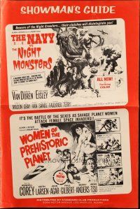 8k642 NAVY VS NIGHT MONSTERS/WOMEN OF PREHISTORIC PLANET pressbook '66 horror/sci-fi double-bill!