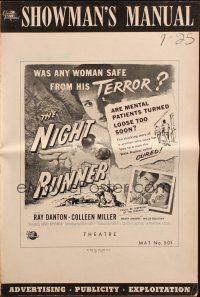 8k649 NIGHT RUNNER pressbook '57 released mental patient Ray Danton romances pretty Colleen Miller!