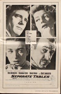 8k717 SEPARATE TABLES pressbook '58 Burt Lancaster desperately & violently craves Rita Hayworth!
