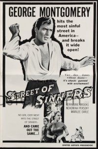 8k759 STREET OF SINNERS pressbook '57 George Montgomery, only the Devil is the winner here!