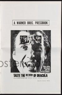 8k774 TASTE THE BLOOD OF DRACULA pressbook '70 Christopher Lee, c/u showing his vampire teeth!