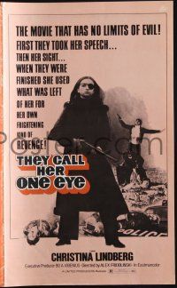 8k782 THEY CALL HER ONE EYE pressbook '74 wild cult classic, Christina Lindberg in the title role!