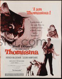 8k791 THREE LIVES OF THOMASINA pressbook '64 Walt Disney, great art of winking & smiling cat!