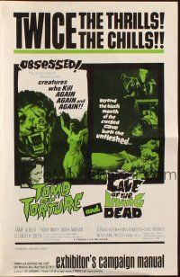 8k796 TOMB OF TORTURE/CAVE OF THE LIVING DEAD pressbook '66 twice the thrills & twice the chills!