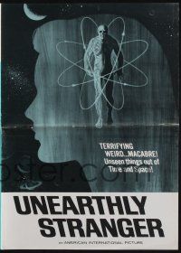 8k809 UNEARTHLY STRANGER pressbook '64 cool art of weird macabre unseen thing out of time & space!