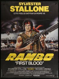 8m845 FIRST BLOOD French 1p '83 best art of Sylvester Stallone as John Rambo by Renato Casaro!