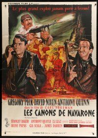 8m862 GUNS OF NAVARONE style C French 1p '61 different art of Peck, Niven & Quinn by Jean Mascii!