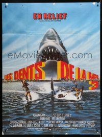 8m878 JAWS 3-D French 1p '82 great Gary Meyer shark artwork, the third dimension is terror!