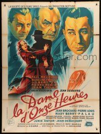 8m891 LA DAME D'ONZE HEURES French 1p '48 The Eleven O'Clock Lady, cool crime art by Roger Soubie!